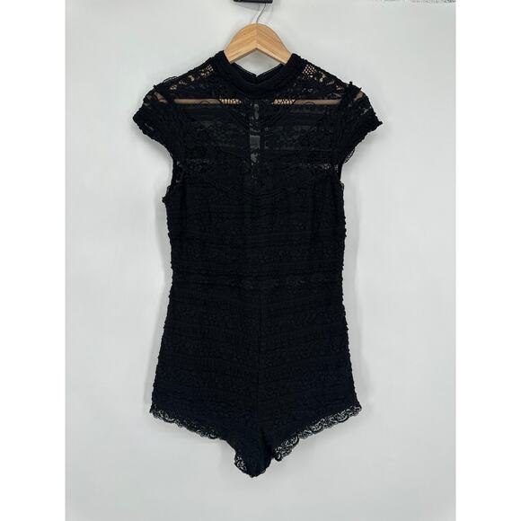 Kimchi Blue Anastasia Playsuit Romper Sheer Lace Floral Mock Neck Teddy Lingerie - Picture 5 of 13